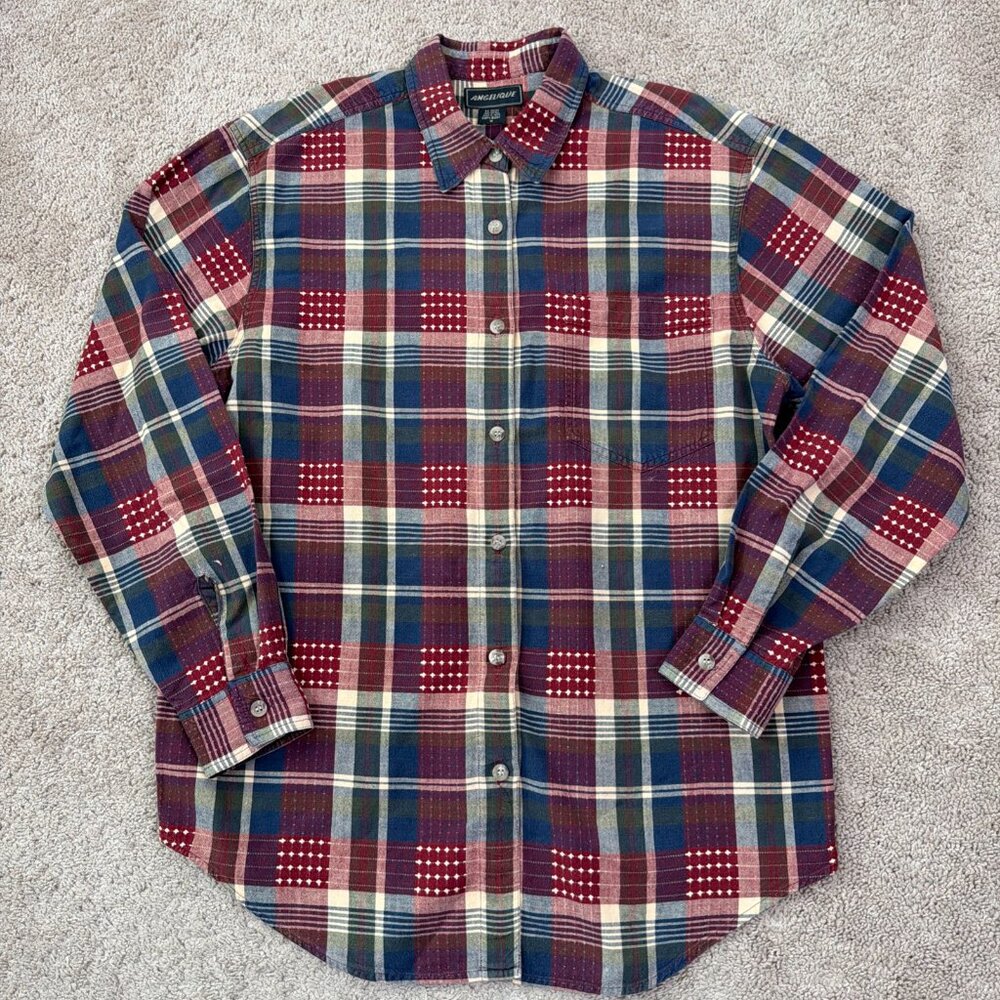 Angelique Shirt Women M Plaid Textured Cottagecore Cabin Vintage Patchwork India